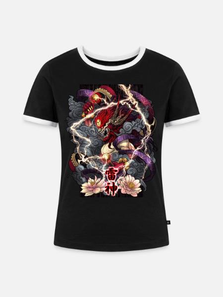 Raijin, Gott des Donners - Frauen Kontrast-T-Shirt - Schwarz/Weiß
