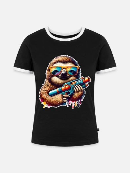 Faultier Wasserpistole - Frauen Kontrast-T-Shirt - Schwarz/Weiß