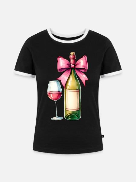 Coquette Bow Weintrinker Rosa - Frauen Kontrast-T-Shirt - Schwarz/Weiß