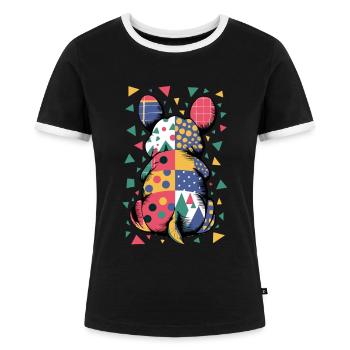 Bunter Geometrischer Tiermuster Patchwork-Look - Frauen Kontrast-T-Shirt - Schwarz/Weiß - Vorne - Selfina (174cm)