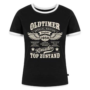 Oldtimer Baujahr 1958 - Geburtstag - Geschenk - Frauen Kontrast-T-Shirt - Schwarz/Weiß - Vorne - Selfina (174cm)