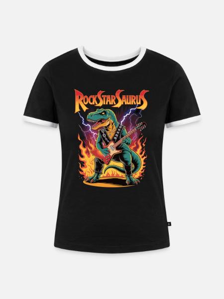 RockStarSaurus - Frauen Kontrast-T-Shirt - Schwarz/Weiß
