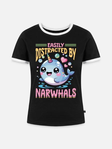 Narwhal Chibi Kawaii - Frauen Kontrast-T-Shirt - Schwarz/Weiß