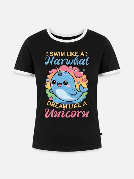 Narwhal Chibi Kawaii - Frauen Kontrast-T-Shirt - Schwarz/Weiß