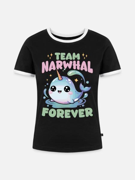 Narwhal Chibi Kawaii - Frauen Kontrast-T-Shirt - Schwarz/Weiß