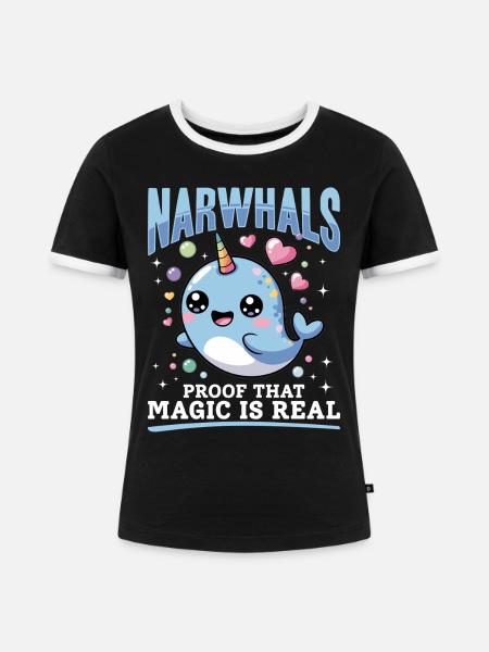 Narwhal Chibi Kawaii - Frauen Kontrast-T-Shirt - Schwarz/Weiß