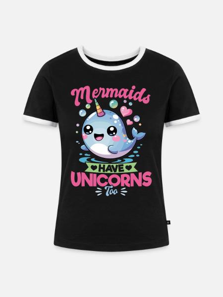Narwhal Chibi Kawaii - Frauen Kontrast-T-Shirt - Schwarz/Weiß