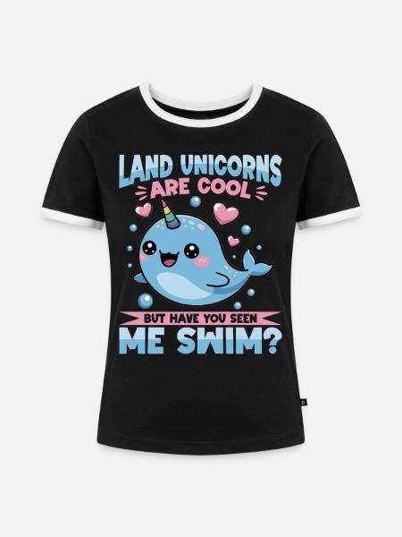 Narwhal Chibi Kawaii - Frauen Kontrast-T-Shirt - Schwarz/Weiß