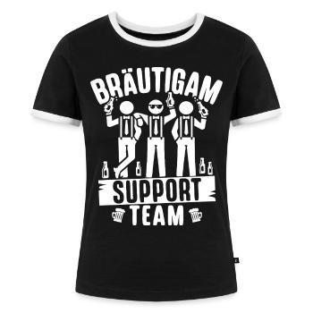 Junggesellenabschied Männer T-Shirt JGA Poltern - Frauen Kontrast-T-Shirt - Schwarz/Weiß - Vorne - Selfina (174cm)