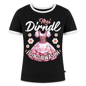 Dirndl Shirt Trachtenshirt Damen Trachten T-Shirt - Frauen Kontrast-T-Shirt - Schwarz/Weiß - Vorne - Selfina (174cm)