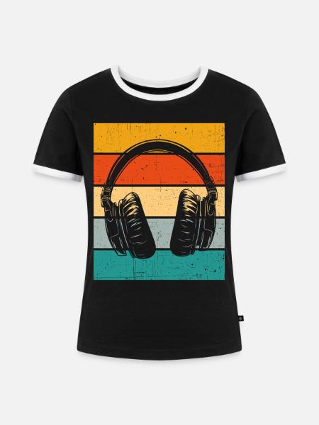 Kopfhörer Retro - Frauen Kontrast-T-Shirt - Schwarz/Weiß
