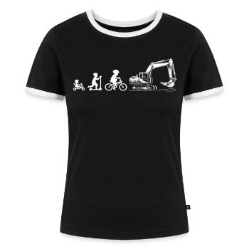 Evolution Liebhaber von Baggern - Frauen Kontrast-T-Shirt - Schwarz/Weiß - Vorne - Selfina (174cm)