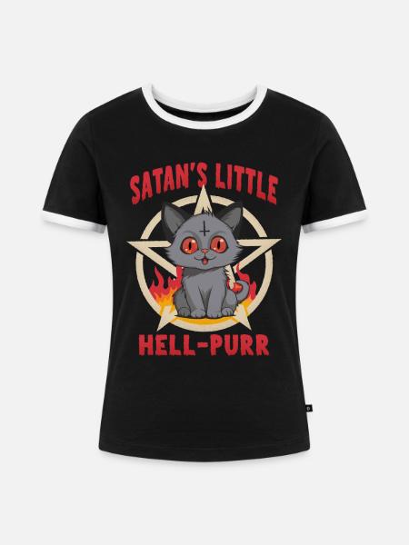 Satans kleine Hölle schnurrt - Frauen Kontrast-T-Shirt - Schwarz/Weiß
