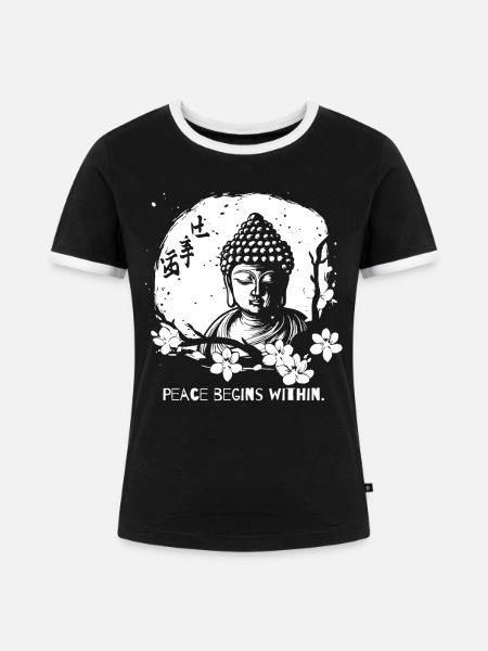 Frieden beginnt im Inneren - Buddha - Frauen Kontrast-T-Shirt - Schwarz/Weiß