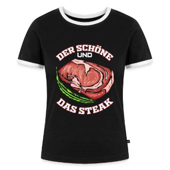 Fleischer Geschenk für Metzger Fleisch Metzgerei - Frauen Kontrast-T-Shirt - Schwarz/Weiß - Vorne - Selfina (174cm)