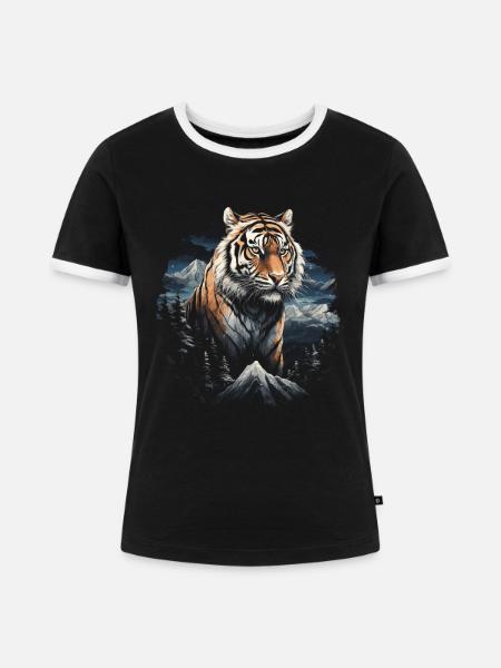 Tiger Natur Tiere - Frauen Kontrast-T-Shirt - Schwarz/Weiß