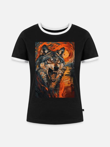 Wolf - Frauen Kontrast-T-Shirt - Schwarz/Weiß