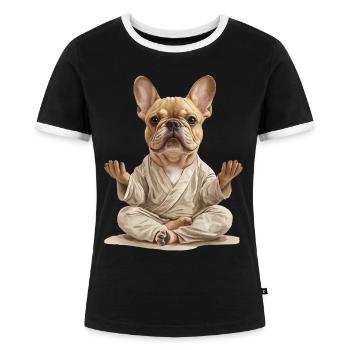 Französische Bulldogge - Frauen Kontrast-T-Shirt - Schwarz/Weiß - Vorne - Selfina (174cm)