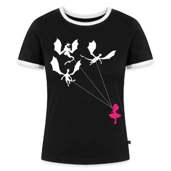 Lustiges Trendiges Kleines Mädchen Mit Drachen - Frauen Kontrast-T-Shirt - Schwarz/Weiß - Vorne - Selfina (174cm)