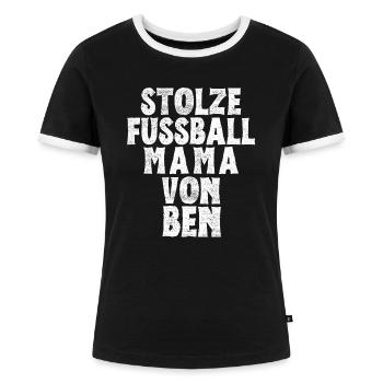 Stolze Fussball Mama von Ben - Frauen Kontrast-T-Shirt - Schwarz/Weiß - Vorne - Selfina (174cm)