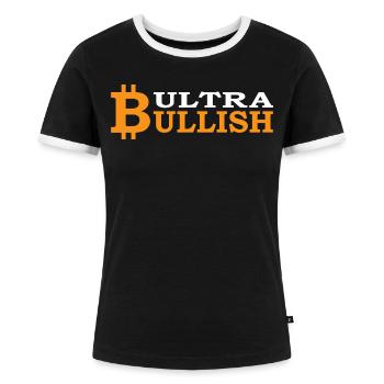 Bitcoin Ultra Bull BTC - Frauen Kontrast-T-Shirt - Schwarz/Weiß - Vorne - Selfina (174cm)