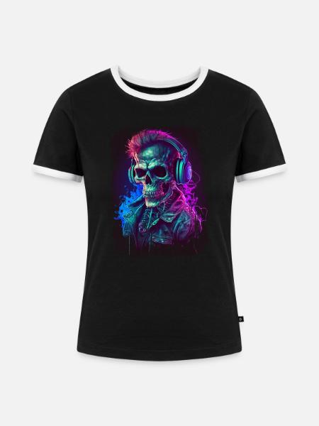 Zombie dark music dj - Frauen Kontrast-T-Shirt - Schwarz/Weiß