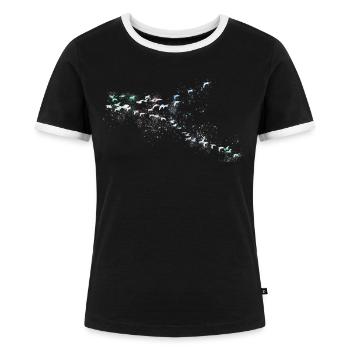 zugvögel,vögel,vogelschwarm,bunt,graffiti,flug - Frauen Kontrast-T-Shirt - Schwarz/Weiß - Vorne - Selfina (174cm)