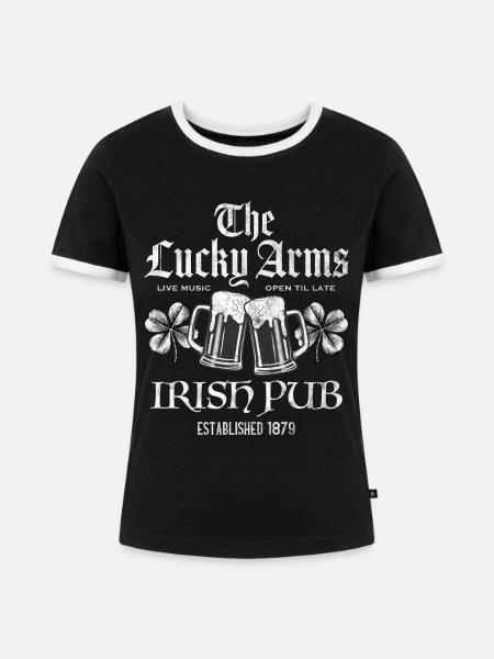 Lucky Arms Irish Pub - Frauen Kontrast-T-Shirt - Schwarz/Weiß