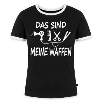 Friseuse Friseurin Schere Hairdresser Geschenk - Frauen Kontrast-T-Shirt - Schwarz/Weiß - Vorne - Selfina (174cm)