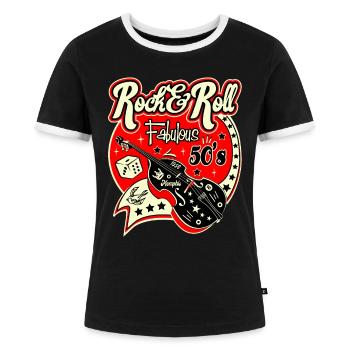 Rockabilly Musik Retro 50er Jahre Sock Hop Dance Rocker - Frauen Kontrast-T-Shirt - Schwarz/Weiß - Vorne - Selfina (174cm)