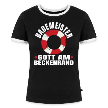 Lustiger Bademeister Spruch Rettungsschwimmer - Frauen Kontrast-T-Shirt - Schwarz/Weiß - Vorne - Selfina (174cm)