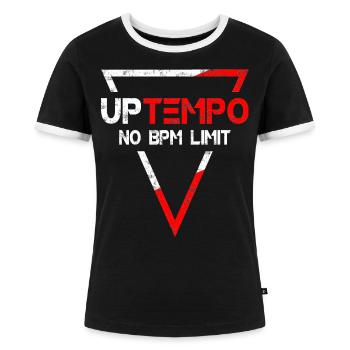 Uptempo - Rave - Hardstyle - Gabber - Geschenk - Frauen Kontrast-T-Shirt - Schwarz/Weiß - Vorne - Selfina (174cm)