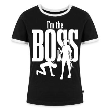 I'm the Boss - Domina Herrin - Frauen Kontrast-T-Shirt - Schwarz/Weiß - Vorne - Selfina (174cm)
