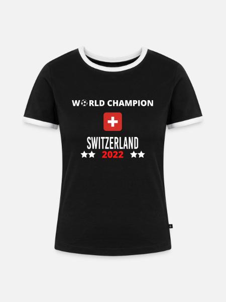 Schweizer Weltmeister 2022 - Frauen Kontrast-T-Shirt - Schwarz/Weiß