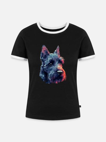 Farbenfrohes Scottish-Terrier-Kunstdesign - Frauen Kontrast-T-Shirt - Schwarz/Weiß