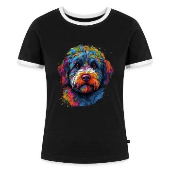 Bunter Lagotto Romagnolo - Frauen Kontrast-T-Shirt - Schwarz/Weiß - Vorne - Selfina (174cm)