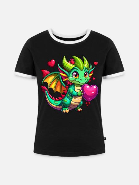 Farbenfroher Drache - Frauen Kontrast-T-Shirt - Schwarz/Weiß
