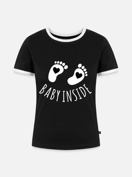 baby inside füße mit herz - Frauen Kontrast-T-Shirt - Schwarz/Weiß