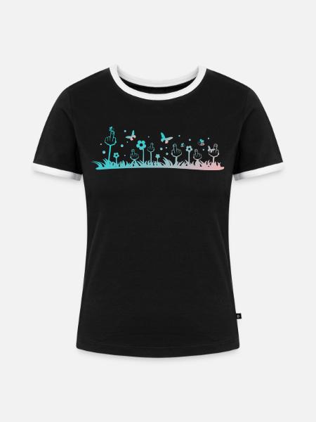 Mittelfingerwiese - Frauen Kontrast-T-Shirt - Schwarz/Weiß
