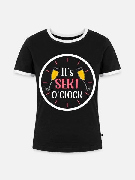 It s Sekt o clock - Frauen Kontrast-T-Shirt - Schwarz/Weiß