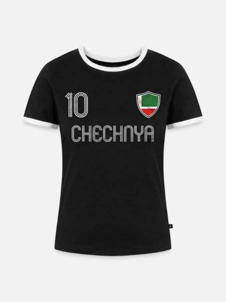 Tschetschenien Fußball Mannschaft - Frauen Kontrast-T-Shirt - Schwarz/Weiß