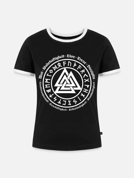 Wikinger - 9 Tugenden - Frauen Kontrast-T-Shirt - Schwarz/Weiß