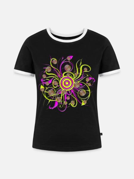 psychedelic flower - Frauen Kontrast-T-Shirt - Schwarz/Weiß