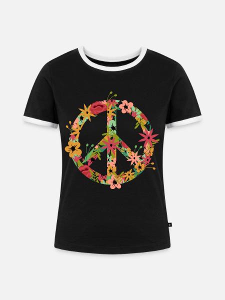 Peace Symbol Hippie - Frauen Kontrast-T-Shirt - Schwarz/Weiß