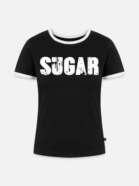 sugar,schrift,weiss, stencil - Frauen Kontrast-T-Shirt - Schwarz/Weiß