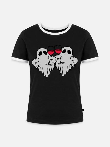 2 Wein trinkende Geister - Frauen Kontrast-T-Shirt - Schwarz/Weiß