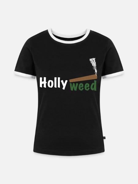 HollyWeed white - Frauen Kontrast-T-Shirt - Schwarz/Weiß