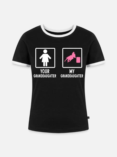 Rodeo Barrel Racing Pferd - Frauen Kontrast-T-Shirt - Schwarz/Weiß