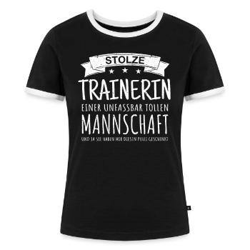 Stolze Trainerin Trainer Mannschaft Sportverein - Frauen Kontrast-T-Shirt - Schwarz/Weiß - Vorne - Selfina (174cm)