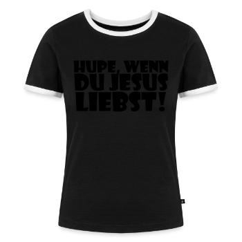 Sticker Auto Aufkleber Autoaufkleber Lustig Witzig - Frauen Kontrast-T-Shirt - Schwarz/Weiß - Vorne - Selfina (174cm)